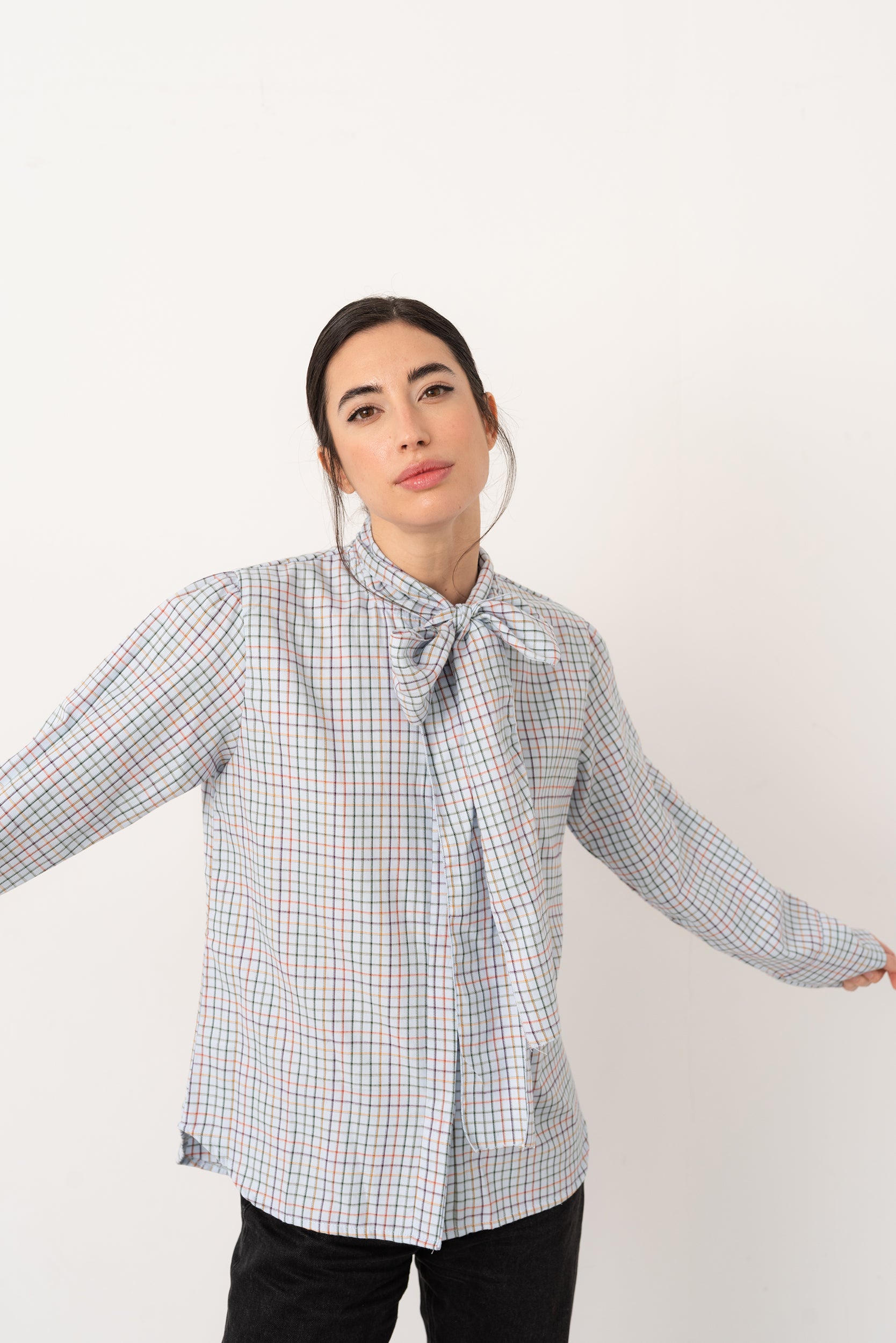 Camisa lazada cuadros azul - Vanó Studio