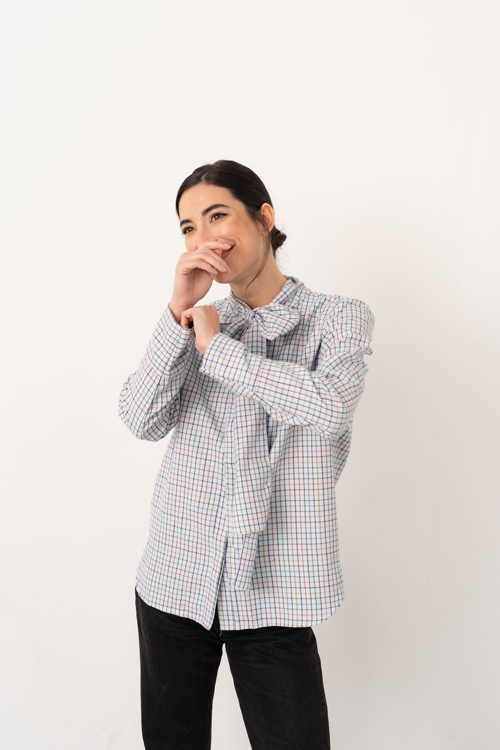 Camisa lazada cuadros azul - Vanó Studio