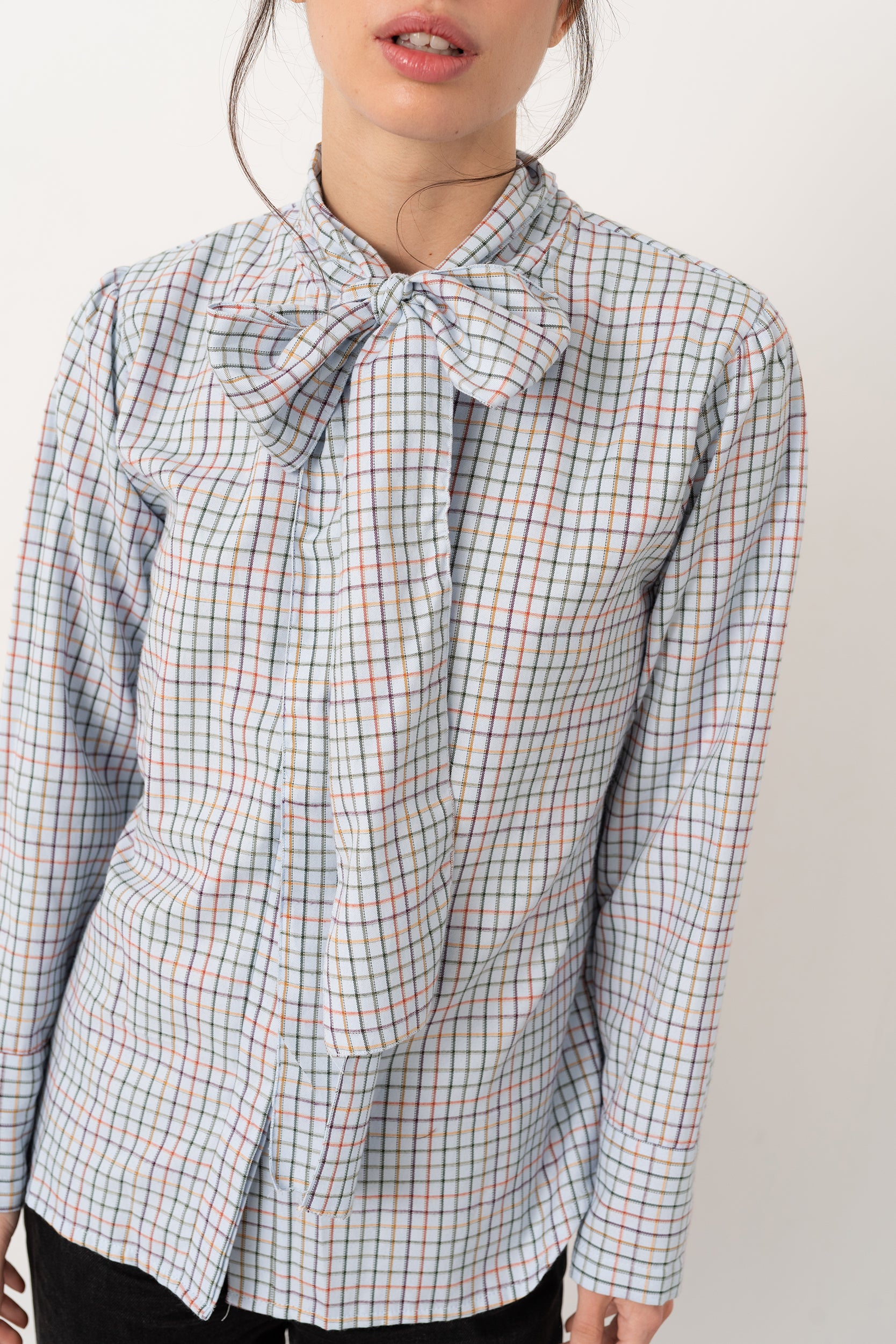 Camisa lazada cuadros azul - Vanó Studio