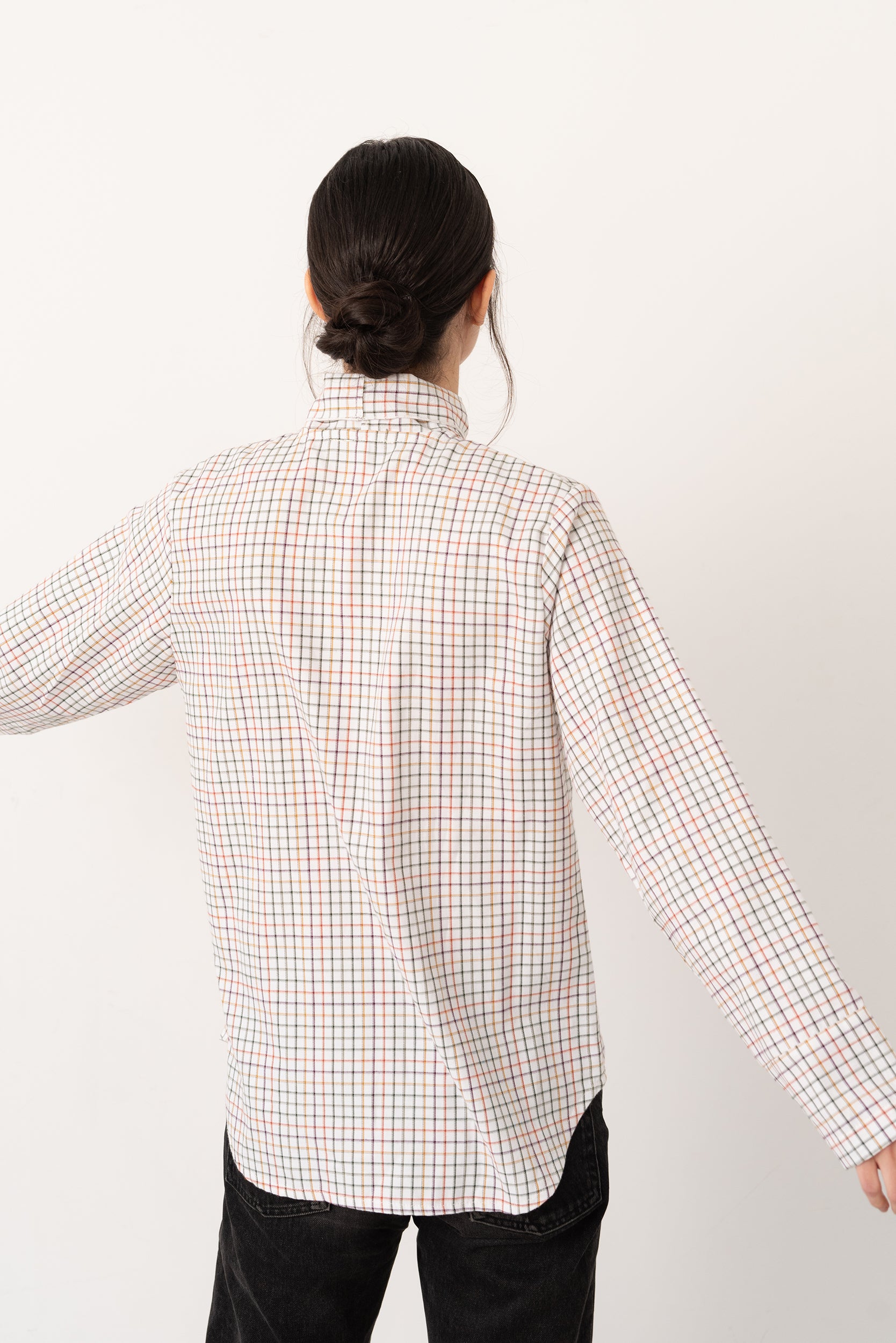 Camisa lazada cuadros beige claro - Vanó Studio