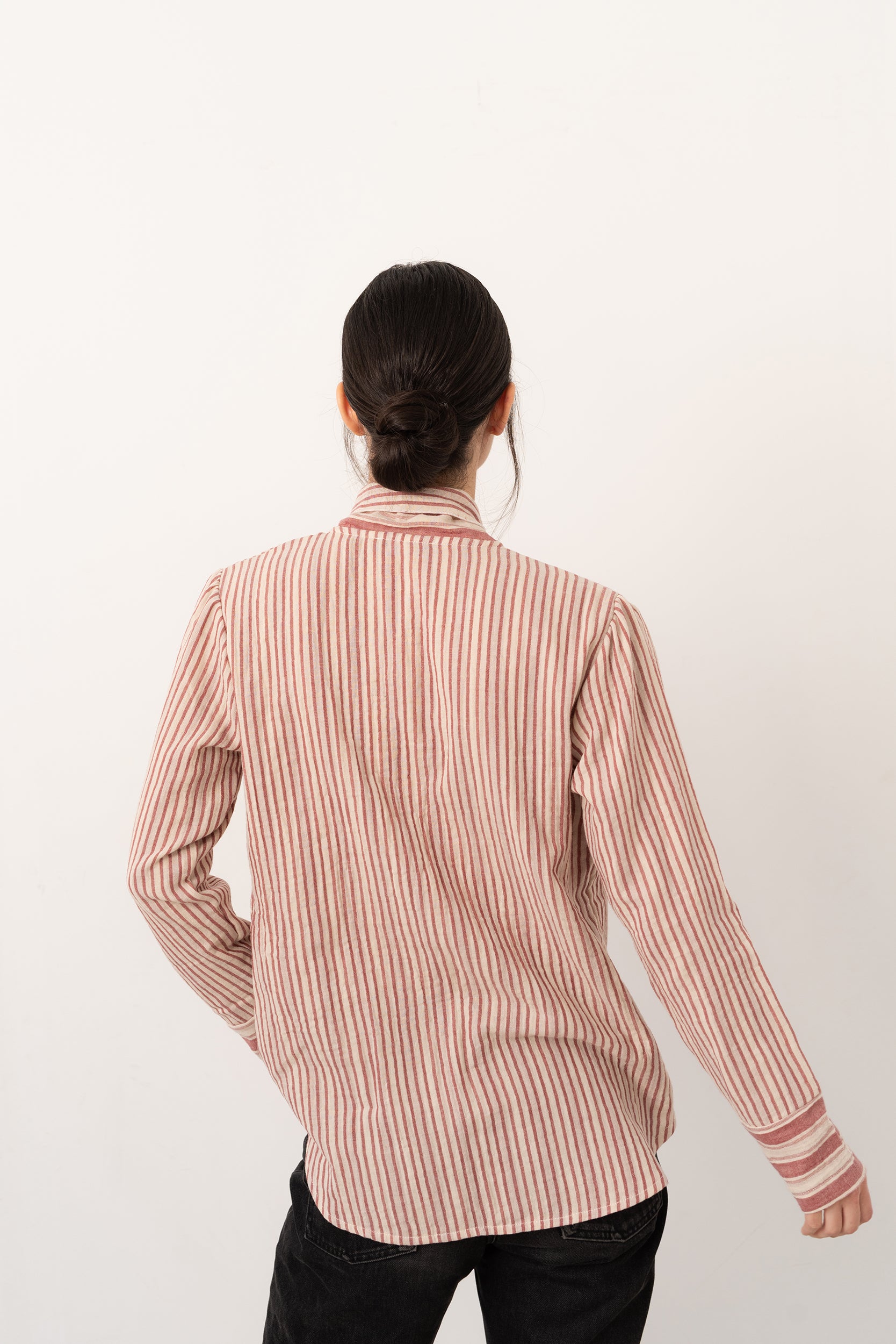 Camisa lazada rayas rojo - Vanó Studio