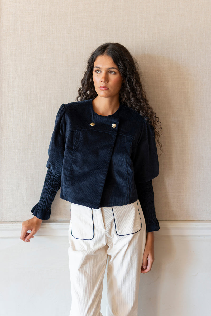 Chaqueta pana azul marino